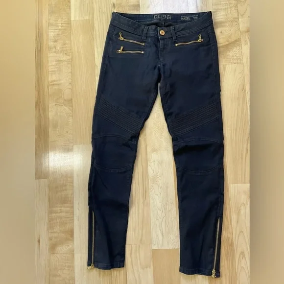 dl1961 Hazel Moto Skinny Jeans Size 29 Dark Wash Gold Accent - Picture 1 of 5